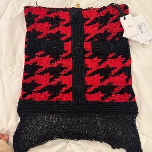 Balmain Houndstooth Red and Black Mini Skirt